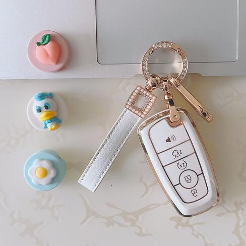 Key fob Cover.Two different materials keychain Accessories，5 colors TPU key Cover .for Ford 4/5 Buttons Smart Key (green-A) in Saudi Arabia