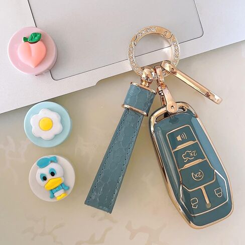 Key fob Cover.Two different materials keychain Accessories，5 colors TPU key Cover .for Ford 4/5 Buttons Smart Key (green-A) in Saudi Arabia