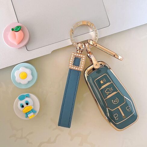 Key fob Cover.Two different materials keychain Accessories，5 colors TPU key Cover .for Ford 4/5 Buttons Smart Key (green-A) in Saudi Arabia