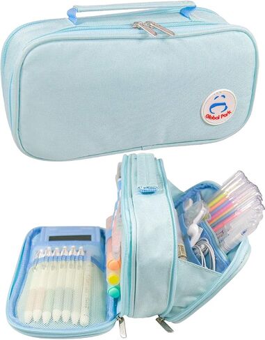 Pencil Case Pen Bag Holder Pouch Large Handle Big Capacity Desk Organizer Storage Marker Box Stationary Makeup Cosmetic Double Zippers for School Office Students Teen in Saudi Arabia
