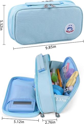 Pencil Case Pen Bag Holder Pouch Large Handle Big Capacity Desk Organizer Storage Marker Box Stationary Makeup Cosmetic Double Zippers for School Office Students Teen in Saudi Arabia