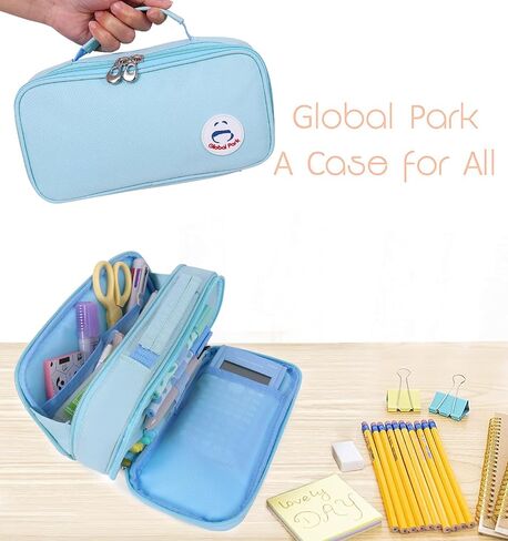 Pencil Case Pen Bag Holder Pouch Large Handle Big Capacity Desk Organizer Storage Marker Box Stationary Makeup Cosmetic Double Zippers for School Office Students Teen in Saudi Arabia