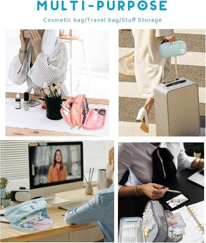 Pencil Case Pen Bag Holder Pouch Large Handle Big Capacity Desk Organizer Storage Marker Box Stationary Makeup Cosmetic Double Zippers for School Office Students Teen in Saudi Arabia