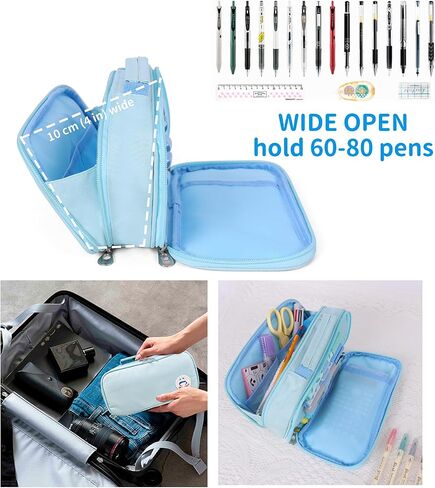 Pencil Case Pen Bag Holder Pouch Large Handle Big Capacity Desk Organizer Storage Marker Box Stationary Makeup Cosmetic Double Zippers for School Office Students Teen in Saudi Arabia