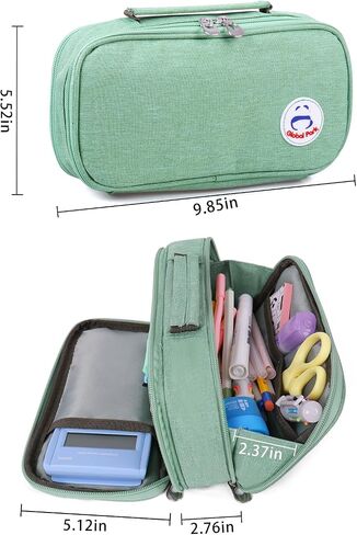 Pencil Case Pen Bag Holder Pouch Large Handle Big Capacity Desk Organizer Storage Marker Box Stationary Makeup Cosmetic Double Zippers for School Office Students Teen in Saudi Arabia