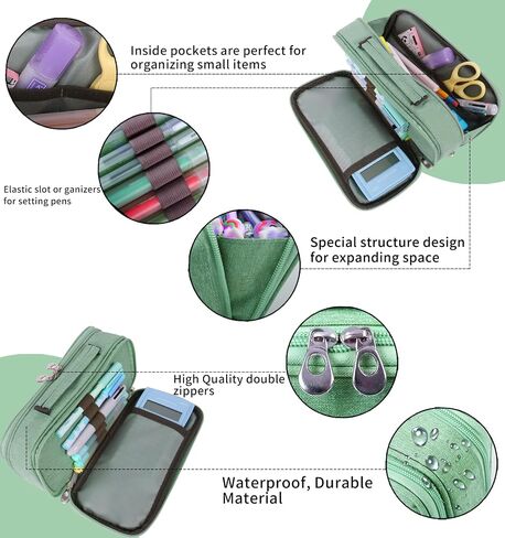 Pencil Case Pen Bag Holder Pouch Large Handle Big Capacity Desk Organizer Storage Marker Box Stationary Makeup Cosmetic Double Zippers for School Office Students Teen in Saudi Arabia