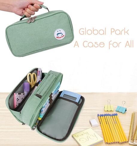 Pencil Case Pen Bag Holder Pouch Large Handle Big Capacity Desk Organizer Storage Marker Box Stationary Makeup Cosmetic Double Zippers for School Office Students Teen in Saudi Arabia