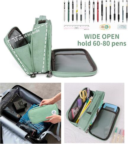 Pencil Case Pen Bag Holder Pouch Large Handle Big Capacity Desk Organizer Storage Marker Box Stationary Makeup Cosmetic Double Zippers for School Office Students Teen in Saudi Arabia