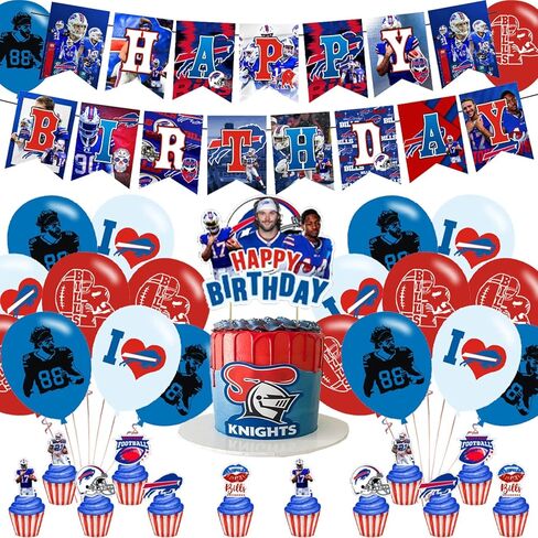 Bills Birthday Party Decorations,Buffalo Party Supplies,Buffalo Football Supplies Includes Happy Birthday Banner, Balloons, Cupcake Toppers, Cake Topper for Boys And Girls in Kuwait