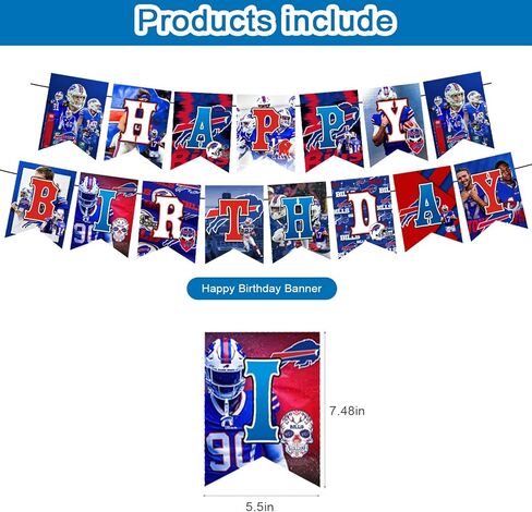 Bills Birthday Party Decorations,Buffalo Party Supplies,Buffalo Football Supplies Includes Happy Birthday Banner, Balloons, Cupcake Toppers, Cake Topper for Boys And Girls in Kuwait