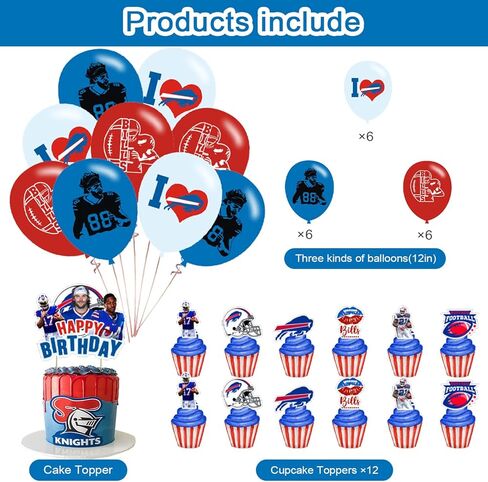 Bills Birthday Party Decorations,Buffalo Party Supplies,Buffalo Football Supplies Includes Happy Birthday Banner, Balloons, Cupcake Toppers, Cake Topper for Boys And Girls in Kuwait