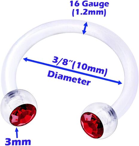 5 قطعة Bioflex أكريليك واضح 16 جرام الغضروف حدوة الحصان هوب ثقب المجوهرات الحاجز الزنمة الحاجب 3 مللي متر كريستال الكرة المزيد من الخيارات in Kuwait