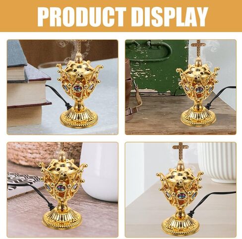 BESTOYARD Electric Incense Burner Plug-in Cross Incense Holder Golden Bakhoor Burner Vintage Tabletop Incense Stove Oud Frankincense Burner for Yoga Spa Decor US Plug in Saudi Arabia