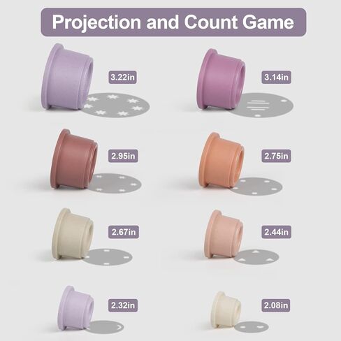 Baby Stacking Cup for Toddler 1-3, 8PCS Counting Nesting Measuring Cups Set, Stackable Bath Toy for 6-12 Months Kids, Educational Montessori Gift for Boys and Girls, Natural Sugarcane Cups for Rabbits in Saudi Arabia