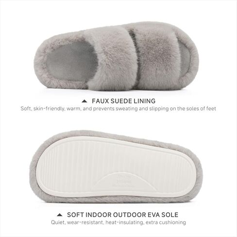 Chantomoo Women's Slippers Memory Foam Slippers for Women Fuzzy Comfy Faux Fur House Furry Indoor Open Two Bands Gift Slippers in Saudi Arabia