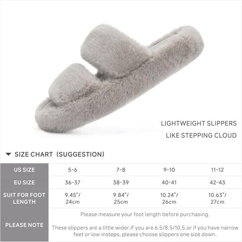 Chantomoo Women's Slippers Memory Foam Slippers for Women Fuzzy Comfy Faux Fur House Furry Indoor Open Two Bands Gift Slippers in Saudi Arabia