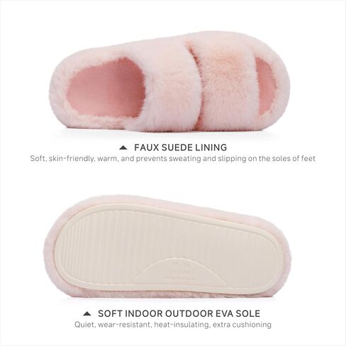 Chantomoo Women's Slippers Memory Foam Slippers for Women Fuzzy Comfy Faux Fur House Furry Indoor Open Two Bands Gift Slippers in Saudi Arabia