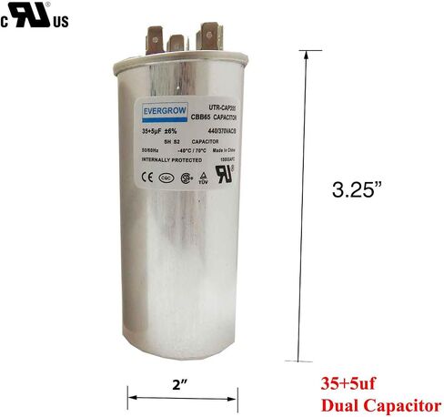 45+5 MFD 45/5 فائق التوهج 370 أو 440 فولت مكثف دائري مزدوج التشغيل PW-45/5/R لمكيف الهواء المكثف المستقيم البارد أو الحراري - مضمون لمدة 5 سنوات (45+5) in Kuwait