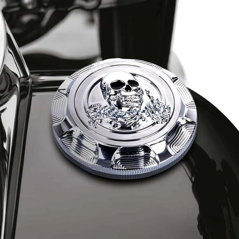 Goldfire Gas Cap for Harley Sportster Accessories, 3D Skull CNC Aluminum Fuel Gas Tank Oil Cap Compatible with Harley Sportster XL 1200 883 X48 Dyna, Non Vented (Chrome 1) in Saudi Arabia