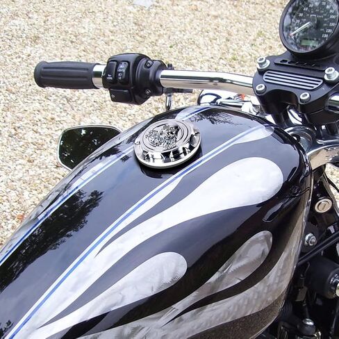 Goldfire Gas Cap for Harley Sportster Accessories, 3D Skull CNC Aluminum Fuel Gas Tank Oil Cap Compatible with Harley Sportster XL 1200 883 X48 Dyna, Non Vented (Chrome 1) in Saudi Arabia
