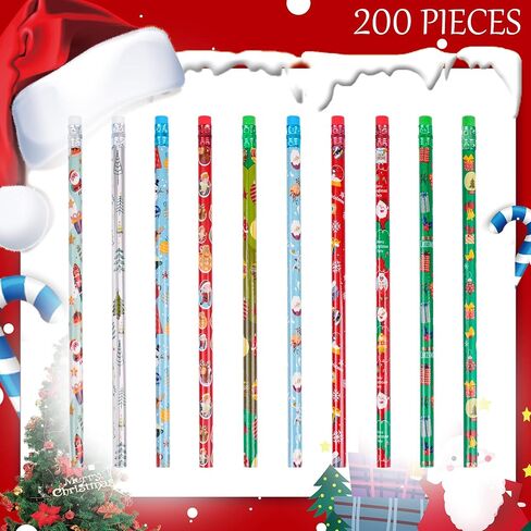 200 Pieces Christmas Scented Pencils Holiday HB Pencils Graphite Pencil Santa Claus,Snowflake,Penguin,HO Pencils with Fruit Elements for Christmas School Stationery Party Reward Supplies (200) in Saudi Arabia