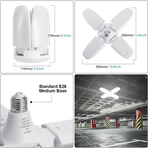مصباح جراج LED، 500 وات يعادل 6500 كلفن، ضوء نهاري بارد أبيض منطقة LED، قاعدة متوسطة E26/E27، للفناء الخلفي لمستودع المصنع في الهواء الطلق وأكثر من ذلك، فائق السطوع in Kuwait