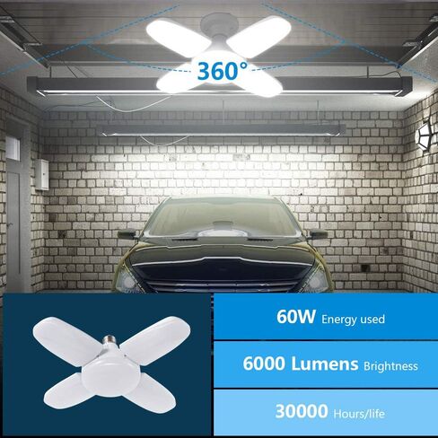 مصباح جراج LED، 500 وات يعادل 6500 كلفن، ضوء نهاري بارد أبيض منطقة LED، قاعدة متوسطة E26/E27، للفناء الخلفي لمستودع المصنع في الهواء الطلق وأكثر من ذلك، فائق السطوع in Kuwait