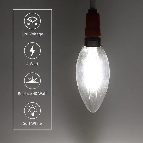 KINUR E26 Small dim Amber LED Edison Light Bulbs, Candelabra Bulb 2000K 4 watt-40 watt Light Bulbs Equivalent, Low watt Soft Warm Light Bulbs for Healthy Sleep and Baby Nursery Light 4 Pack in Saudi Arabia