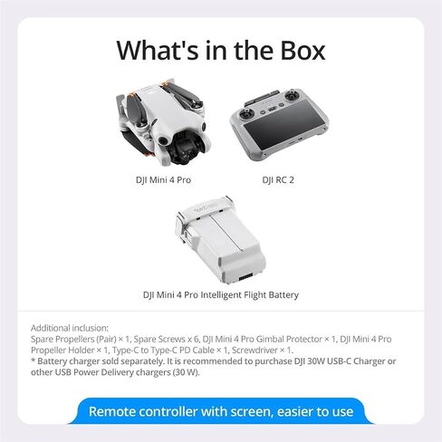 DJI Mini 4 Pro (DJI RC 2)، طائرة بدون طيار صغيرة قابلة للطي مع كاميرا فيديو 4K HDR للبالغين، أقل من 0.549 رطل/249 جم، وقت طيران 34 دقيقة، أقصى مسافة لنقل الفيديو 20 كم، مستشعر رؤية متعدد الاتجاهات in Saudi Arabia