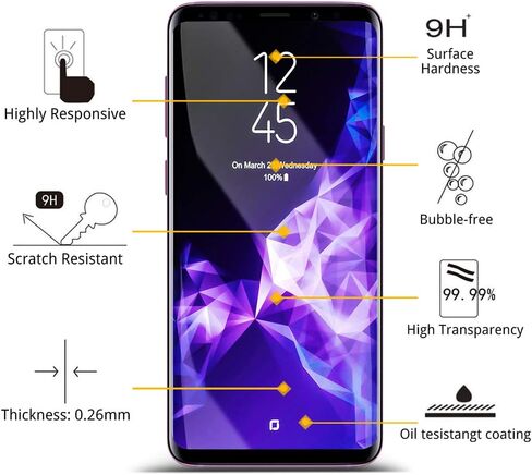 [3-PACK Galaxy S9 Screen Protector Glass [Easy Installation Tray], 3D Curved [Tempered Glass] Screen Protector for Galaxy S9 [Case Friendly] in Kuwait