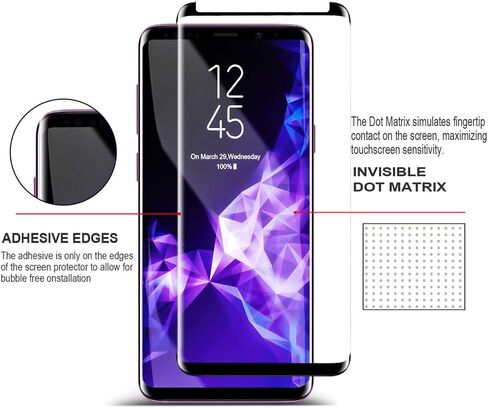 [3-PACK Galaxy S9 Screen Protector Glass [Easy Installation Tray], 3D Curved [Tempered Glass] Screen Protector for Galaxy S9 [Case Friendly] in Kuwait
