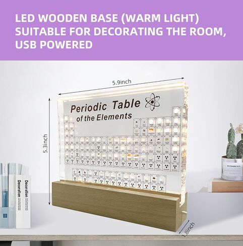 Periodic Table with Real Elements Inside with LED Wooden Stand and Magnifying Glass, Craft Decor, Science Creative Gift for Teachers Parents Friends and Students in Saudi Arabia