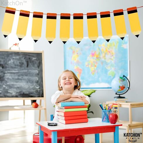 KatchOn، لافتة أقلام رصاص من اللباد للعودة إلى المدرسة - كبيرة، 10 أقدام، بدون DIY | شعار العودة إلى المدرسة | مرحبًا بكم في ديكورات الفصول الدراسية للمدرسة | إكليل قلم رصاص لتزيين اليوم الأول للمدرسة in Saudi Arabia