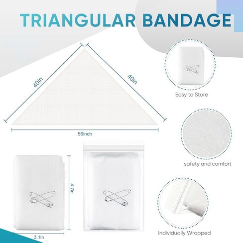 Saillong 50 Pieces Triangular Bandage with 2 Safety Pins Large Triangle Bandage Bulk Triangular Cravat Bandage Non Woven Cotton Splint Bandage, 40'' x 40'' x 56'', White in Kuwait