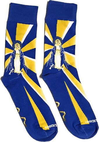 Sock Religious Our Lady of Grace Cobalt Blue and Yellow Men's and Women's One Size Fits Most Polyester Blend Catholic Inspirational Fun Crew Socks, Adult in Kuwait