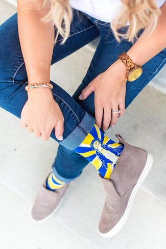 Sock Religious Our Lady of Grace Cobalt Blue and Yellow Men's and Women's One Size Fits Most Polyester Blend Catholic Inspirational Fun Crew Socks, Adult in Kuwait