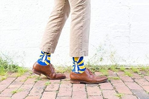 Sock Religious Our Lady of Grace Cobalt Blue and Yellow Men's and Women's One Size Fits Most Polyester Blend Catholic Inspirational Fun Crew Socks, Adult in Kuwait