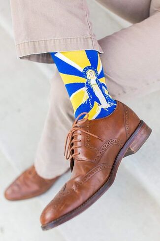 Sock Religious Our Lady of Grace Cobalt Blue and Yellow Men's and Women's One Size Fits Most Polyester Blend Catholic Inspirational Fun Crew Socks, Adult in Kuwait