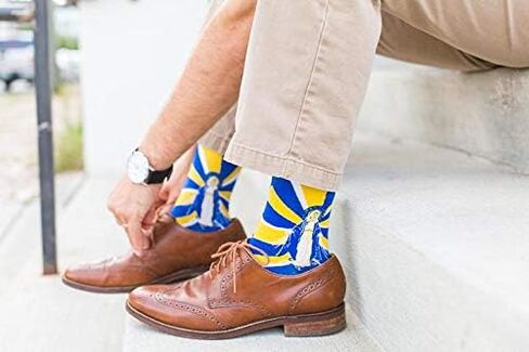 Sock Religious Our Lady of Grace Cobalt Blue and Yellow Men's and Women's One Size Fits Most Polyester Blend Catholic Inspirational Fun Crew Socks, Adult in Kuwait