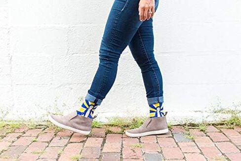 Sock Religious Our Lady of Grace Cobalt Blue and Yellow Men's and Women's One Size Fits Most Polyester Blend Catholic Inspirational Fun Crew Socks, Adult in Kuwait