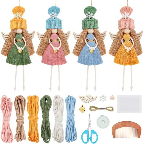 freebloss 4 مجموعة diy macrame Angel Kit عيد الميلاد Macrame Angel Kit Macrame شنقا زخرفة Macrame شنقا ديكور DIY Macrame Kit للمبتدئين in Saudi Arabia
