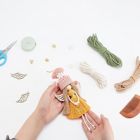 freebloss 4 مجموعة diy macrame Angel Kit عيد الميلاد Macrame Angel Kit Macrame شنقا زخرفة Macrame شنقا ديكور DIY Macrame Kit للمبتدئين in Saudi Arabia