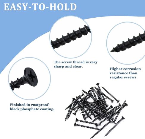 014973291563 مسامير خشبية مسطحة TwinFast من فيليبس، برغي خشبي 8 × 2 بوصة، رأس تروس مسطح مطلي بالفوسفات الأسود، براغي جدارية سريعة ذاتية التنصت (#8 × 2 بوصة 80 قطعة) in Kuwait