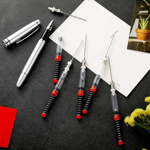 Zonon 5 Pieces Fountain Pen Ink Syringe Filler Ink Filling Syringe with Metal Blunt Needle Tip Fountain Pen Spring Filler Ink Auxiliary Absorber Syringe Tool for Ink Converter in Saudi Arabia