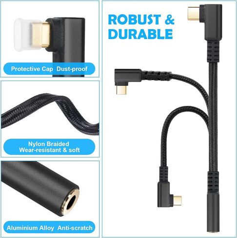 USB C to 3.5mm Jack Compatible with Samsung Galaxy S22 S21 S20 Ultra Note 20, Huawei Mate 40/P30, Xiaomi, Type C Headphone Adapter, Aux Digital Audio Earphone Adaptor, Angled Hi-Res DAC Adaptor in Saudi Arabia