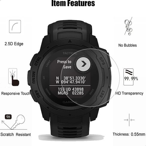 (3 + 2 + 1) (ليس للغريزة 2) للساعة الذكية Garmin Instinct and Instinct Solar (3 عبوات) واقيات شاشة من الزجاج المقسى + (2 قطعة) مقابس مضادة للغبار لمنفذ الشاحن + (1 قطعة) غطاء حماية من مادة TPU in Saudi Arabia