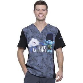 Tooniforms V-Neck Men's Scrub TOP, Contrast Sleeves, Animal Scrub Top, Kangaroo Pocket, TF708