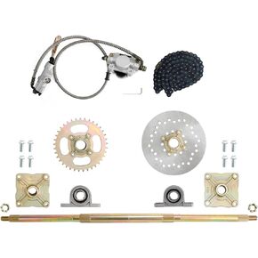 Bruce & Shark 32''(815mm) Go Kart Rear Axle Assembly Kit with Rear Axle Kit + Pair of Pillow Blocks + Sprocket + Brake Assembly +Chain live Axle Kit for DIY Go Kart ATV Quad Drift Trikes Buggy