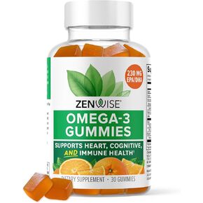 Zenwise Omega-3 Gummies – Orange/Tangerine Flavor – with 200mg Omega 3 DHA/EPA Plus 75mg Plant-Based Omega 3-6-9 for Heart, Brain, Joints, Immune System Health – 30 Count