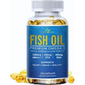 Maximum Strength Wild Alaskan Omega-3 1280mg + EPA 650mg + DHA 450mg + Supplement for Healthy Heart/Brain Health, 120 Softgels, 60 Day Supply